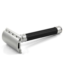 EDWIN JAGGER 3ONE6 stainless steel Grooved Anodised black safety razor DESSGA6BL