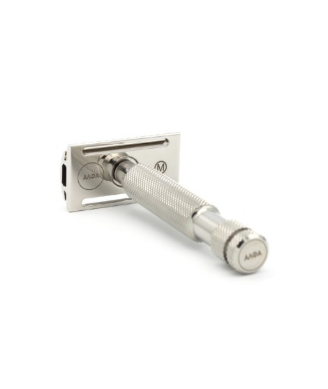 ALPHA OUTLAW stainless steel mild baseplate Braveheart handle safety razor
